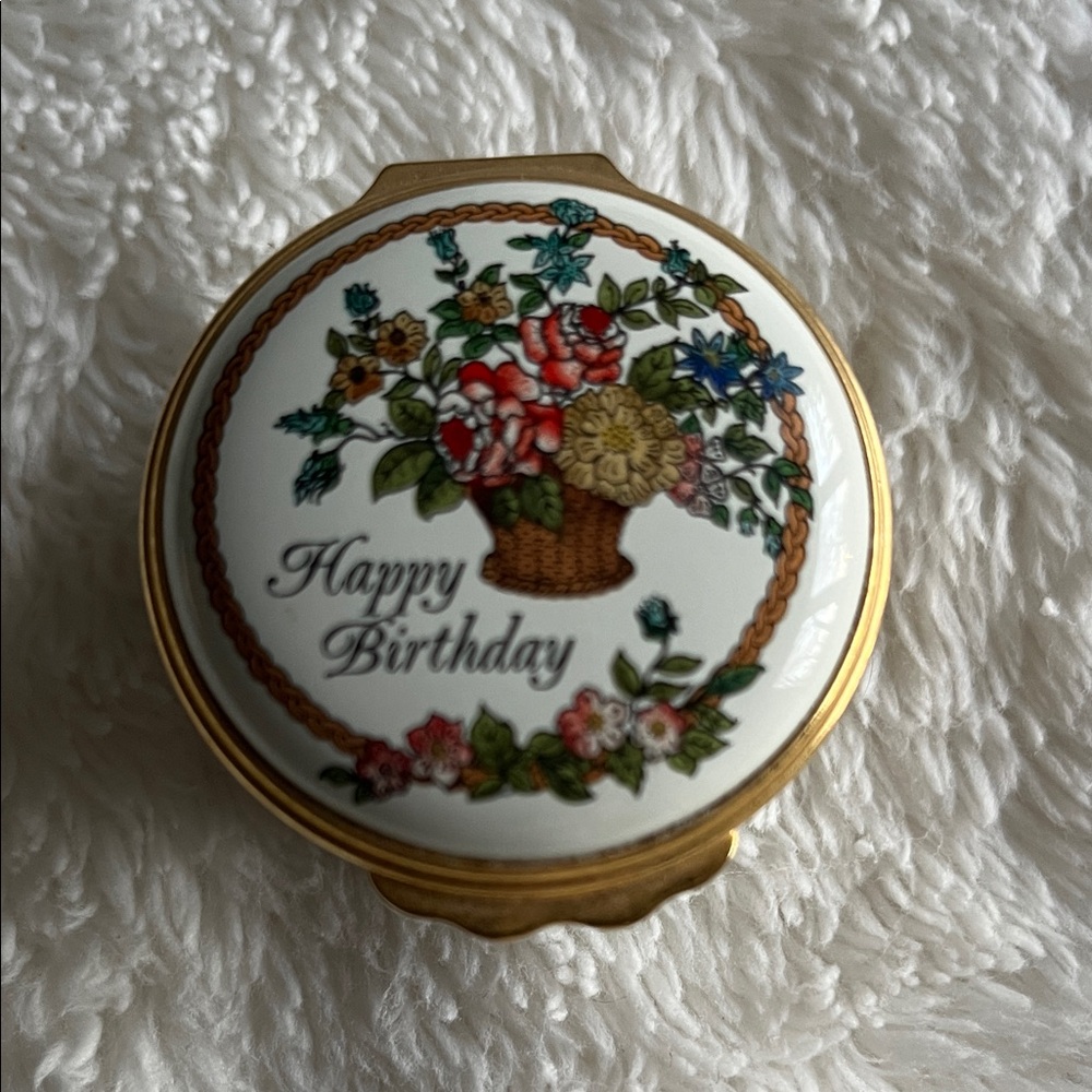 Halcyon Days enamel Happy Birthday box